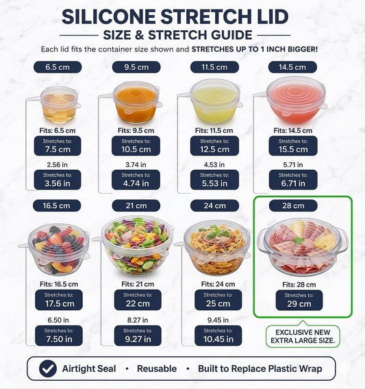 Premium 8-Piece Silicone Stretch Lid Set with Extra Large 11” Cover – Reusable BPA-Free Eco-Friendly Bowl Covers – Universal Airtight Leak-Proof Seal for Pots, Bowls & Fruit