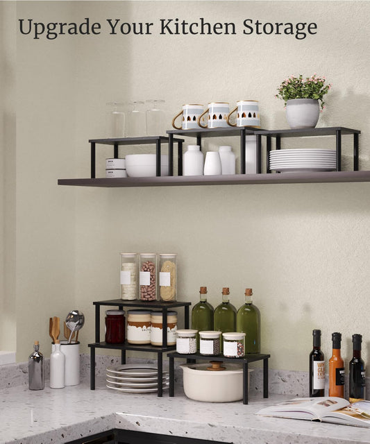 Cabinet Organizer Shelf(Set of 3),Bamboo Kitchen Counter Shelves for Countertop and Cabinet,Stackable Shelf Spice Racks,Medium(Natural)
