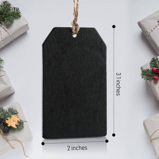 32 Pieces Mini Chalkboard Tags Bulk 2"x3.1" Wood Chalkboard Signs Wooden Hanging Labels with String Price Message Tags for Holiday Christmas Weddings Gift, Black