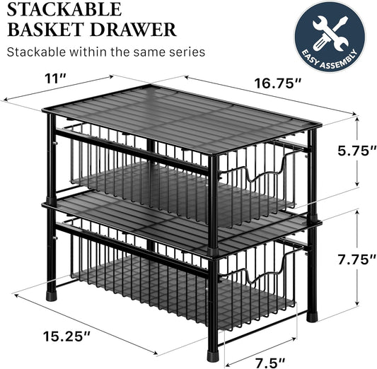 Stackable 3 Tier Sliding Basket Organizer Drawer, Chrome