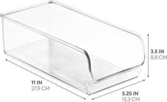 Linus Collection Organizer Bin, Set of 2, 5.25" x 11" x 3.5" | Recycled Plastic, Freezer and Refrigerator, Clear