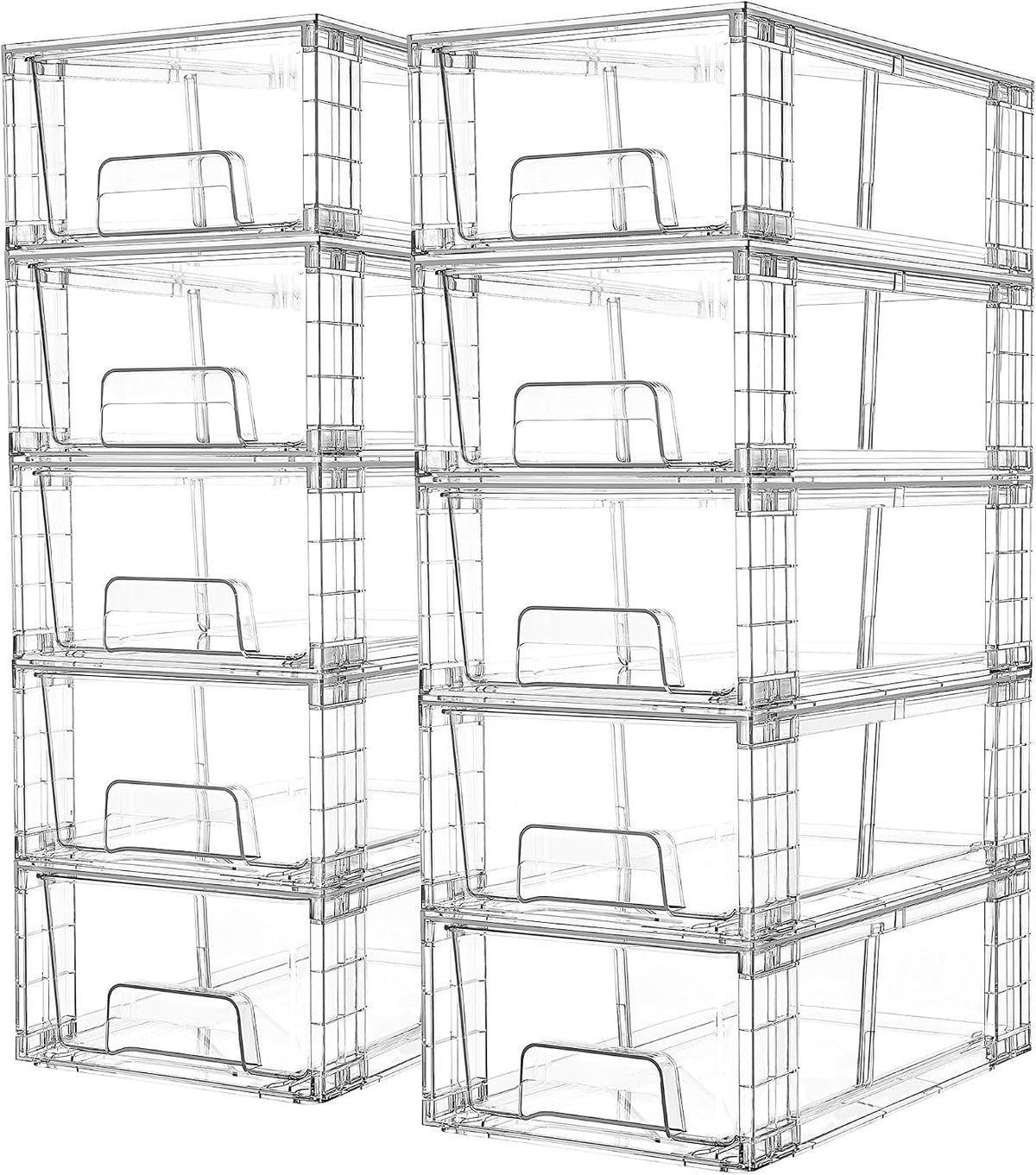 Stackable Clear Drawer with Dividers | Easy Assembly, Stackable Storage, Removable Dividers, Non-Slip Design, For Fridge, Under Sink, Pantry & Bathroom