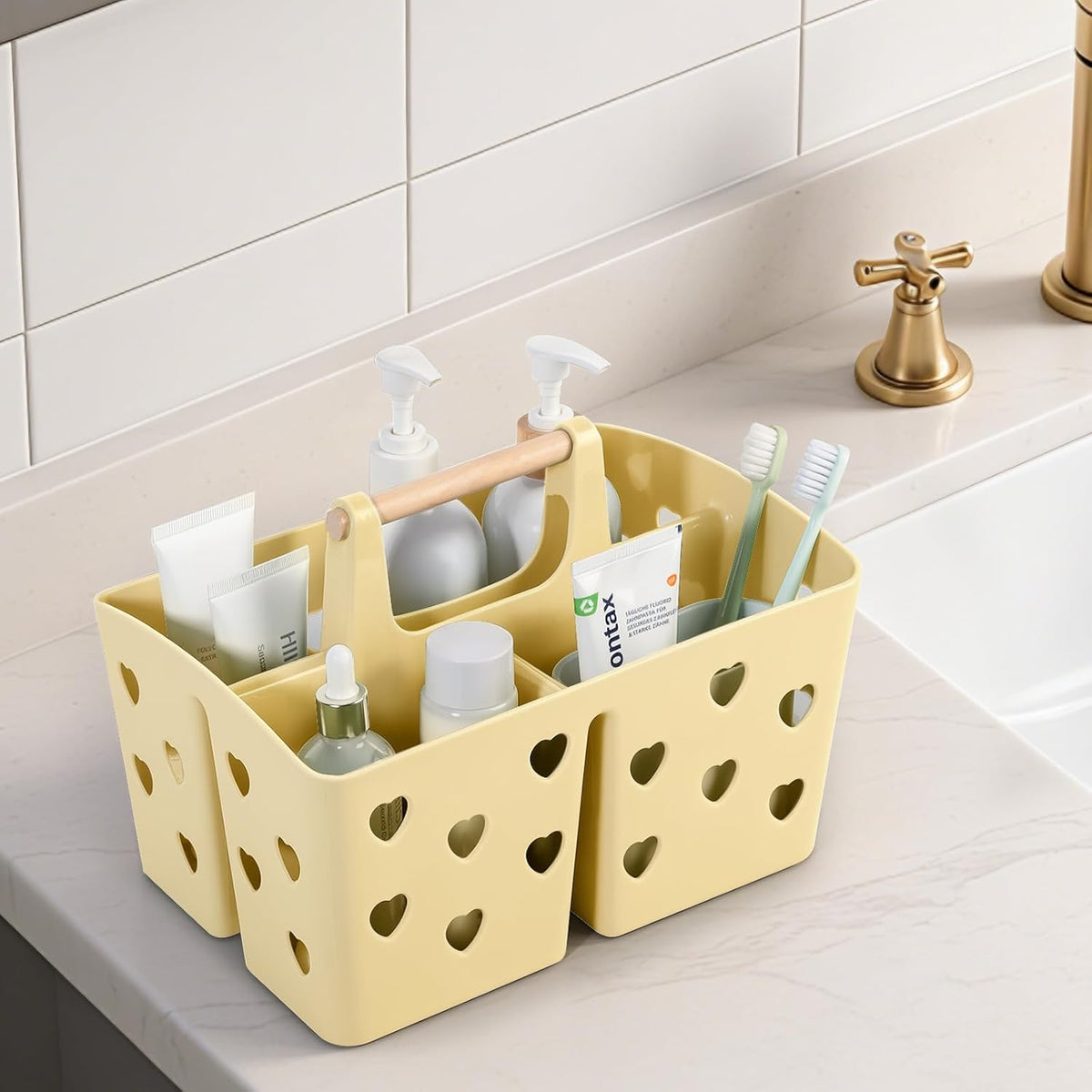 Portable Shower Caddy Plastic Shower Basket Organizer Divided Bathroom Caddy Storage Cleanning Caddy Tote with Handle for College, Dorm Room, Kitchen, Pink | Divided Bathroom Caddy Storage Cleanning Caddy Tote for College, Dorm Room, Kitchen