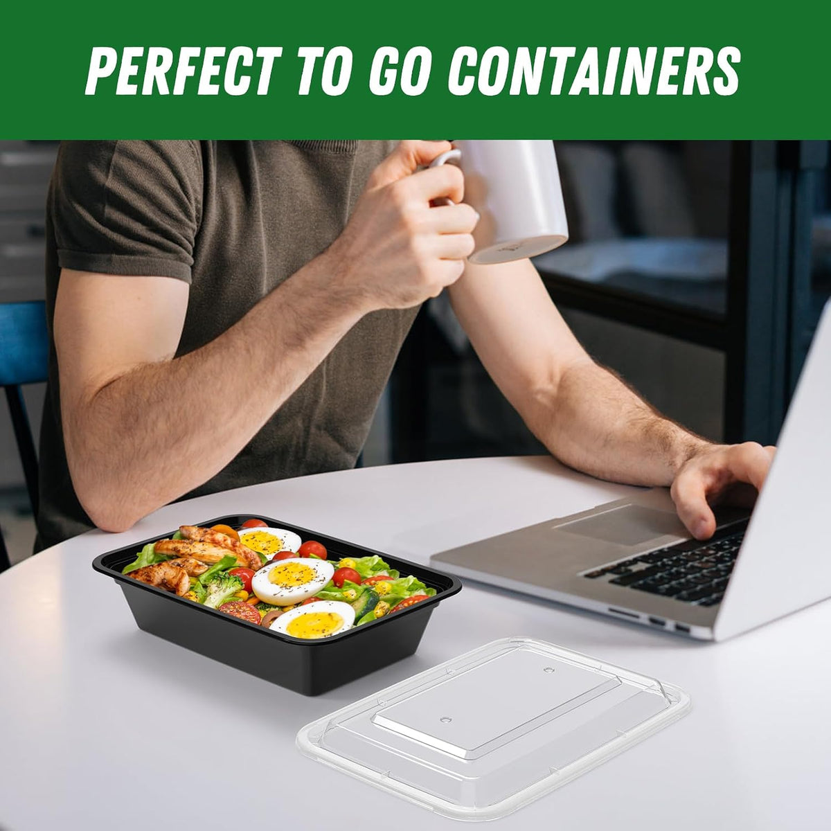 50 Pack (100-Piece) 24 oz Meal Prep Containers Reusable with Lids | Sturdy Leakproof & Food Safe, Microwave, Freezer, Dishwasher Safe Prep Containers, To Go Take Out Plastic Food Storage