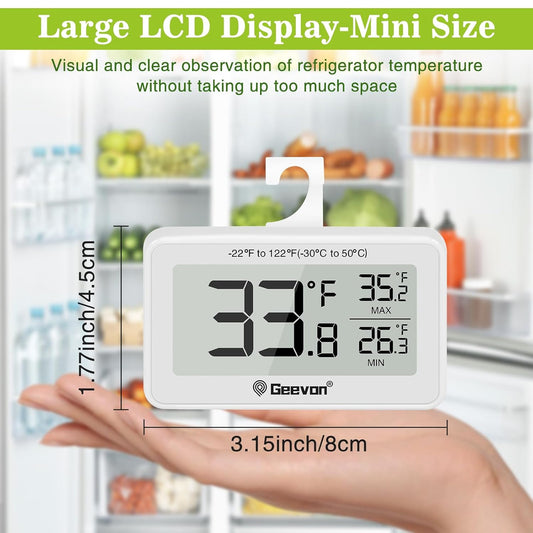 2 Pack Refrigerator Thermometer Digital Fridge Thermometer IP65 Waterproof with Large LCD Display,Max/Min Record Function,Magnetic Back,for Fridge,Freezer Scenarios