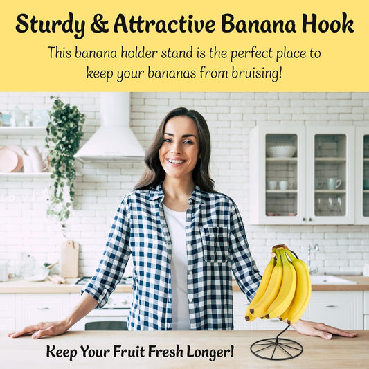 Banana Holder Modern Rack Hanger Tree Stand Hook for Kitchen Countertop. Satin Nickel Banana Holder Keeper Stand (Matt Black)