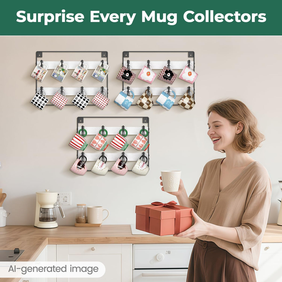 Mug Holder Hanger Cup Display Rack Wall Mounted