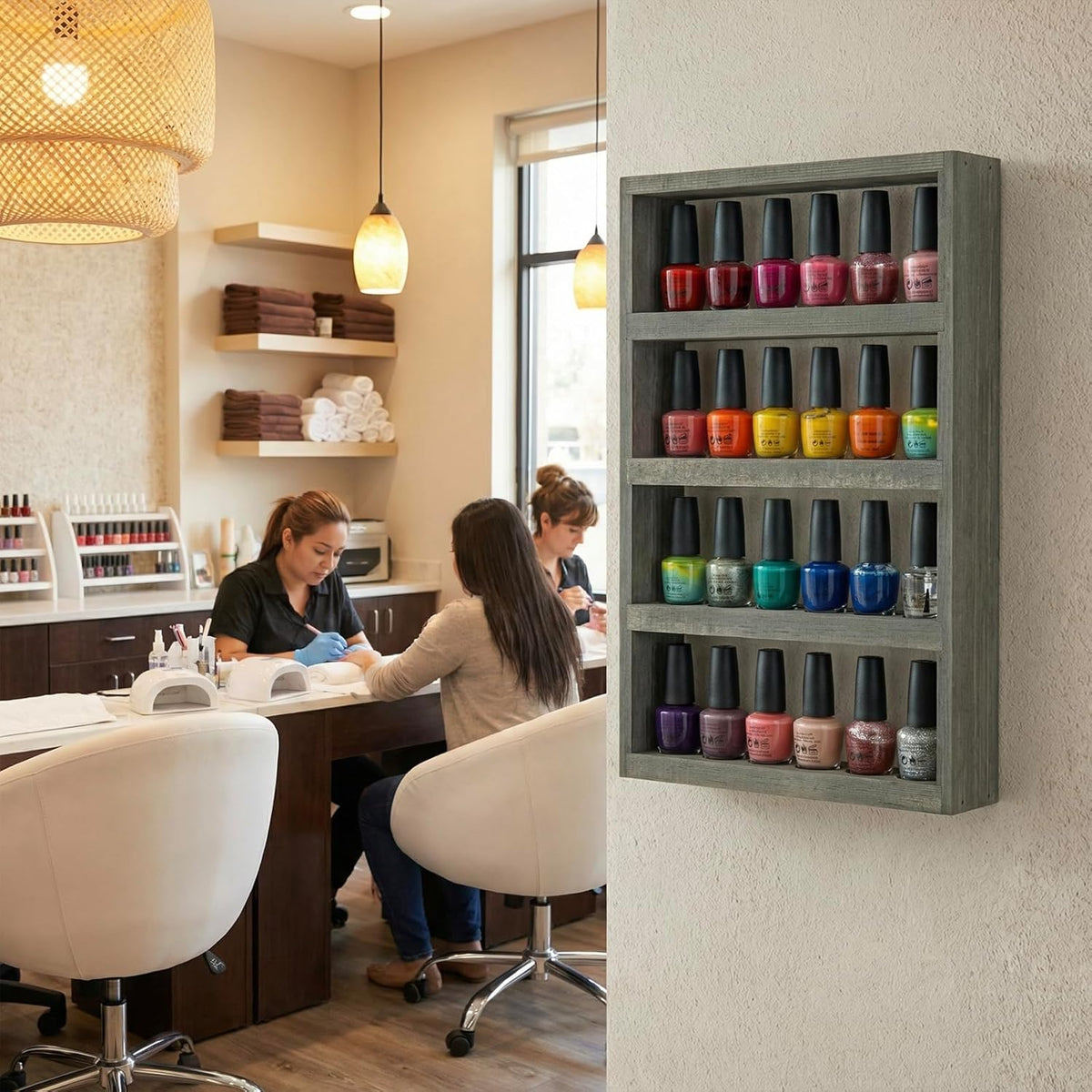 MyGift Vintage Dark Brown Solid Wood Wall-Mounted Essential Oil Holder Rack – 24-Bottle Storage Display Shelf
