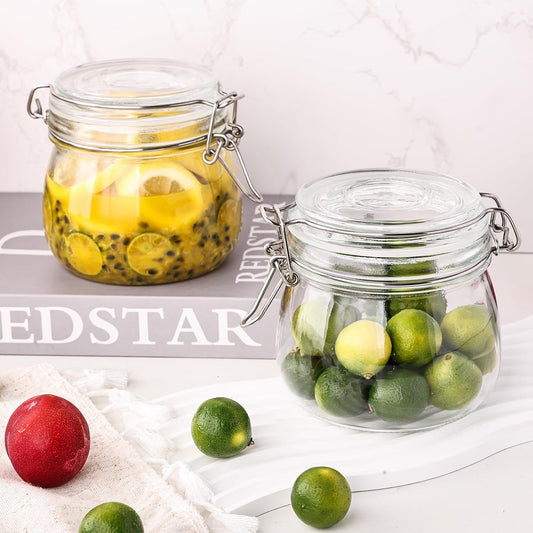 78oz Glass Food Storage Jars with Airtight Clamp Lids, 3 Pack Wide Mouth Large Kitchen Canisters for Flour, Cereal, Beans, Pasta and Canning, Square Mason Jar with Labels