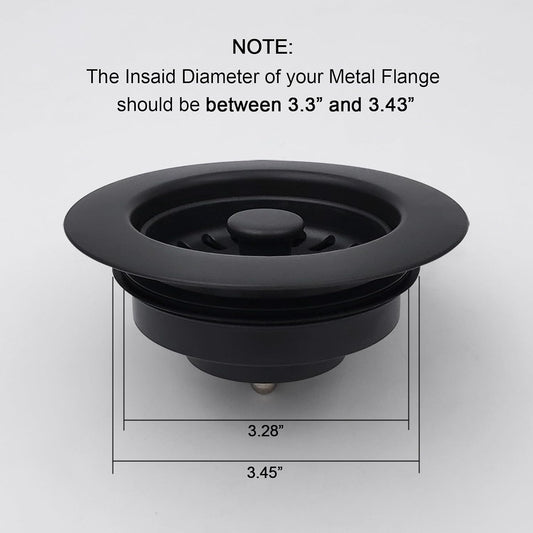 Garbage Disposal Strainer and Stopper with Decorative Disposal Flange in Black, Fit 3.5 Inch Standard Drain Hole