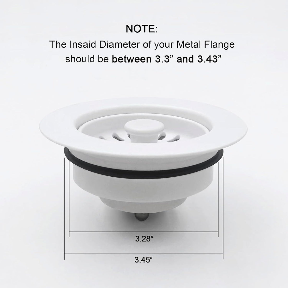 Garbage Disposal Strainer and Stopper with Decorative Disposal Flange in Black, Fit 3.5 Inch Standard Drain Hole