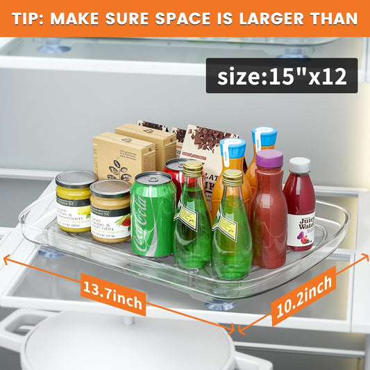 2-Pack Clear Lazy Susan for Refrigerator Rectangular Fridge Turntable Organizers and Storage Pull Out & 360° Rotating for Cabinet Pantry Kitchen Table Bathroom (13.7"x10.2")