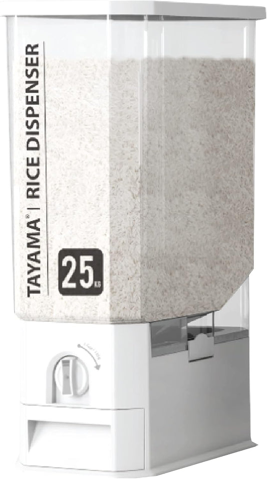 TAYAMA 55 lbs. Capacity Rice Dispenser Grain Storage Container,White
