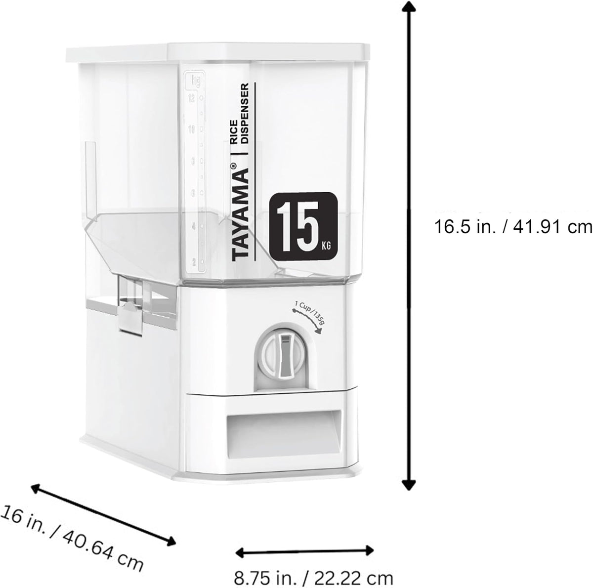 TAYAMA 55 lbs. Capacity Rice Dispenser Grain Storage Container,White