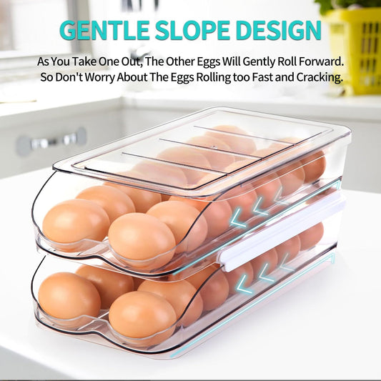 Egg Holder for Fridge, Automatic Rolling Egg Container -2 Tier