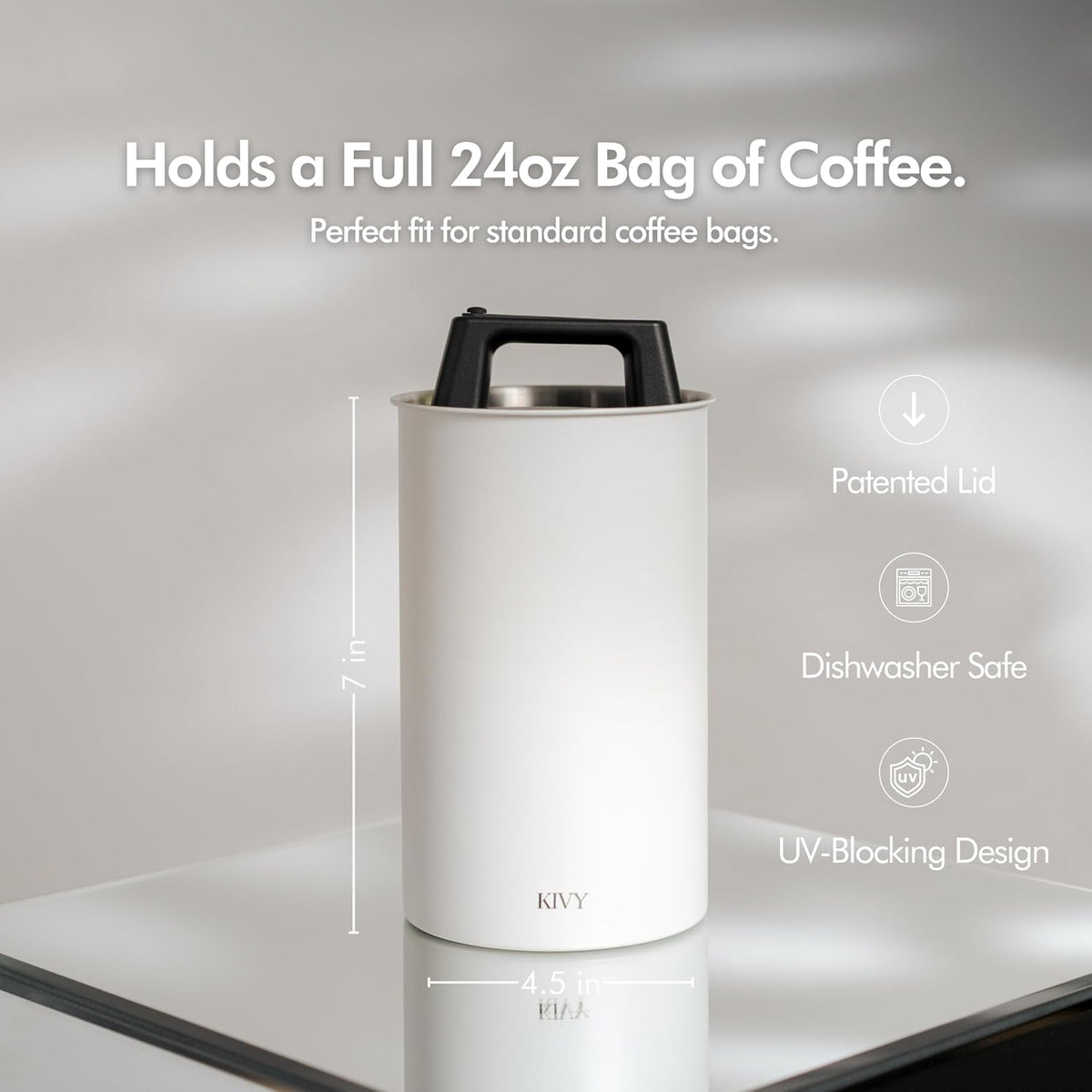 Vacuum Coffee Canister - Push Lid Preserves Coffee Aroma & Oil | Stainless Steel Airtight Coffee Canister - Container for Ground & Coffee Bean Storage - Storage Jar - Removes Excess Air
