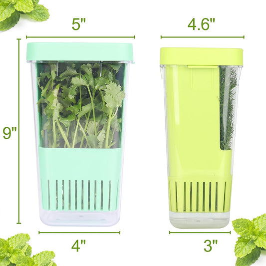 Fresh Herb Keeper for Refrigerator, Clear BPA-Free Herb Saver, Storage Container for Cilantro, Parsley, Thyme, Mint & Asparagus, Preserver Keeps Fresh Herbs for 3 Times Longer
