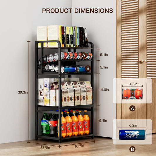 Soda Can Organizer for Pantry,5-Tier Drink Storage Shelf,Black | Kitchen Soda Can Organizer and Storage, Multifunctional Snack Organizer Rack, Standing Can Rack for Pantry/Kitchen