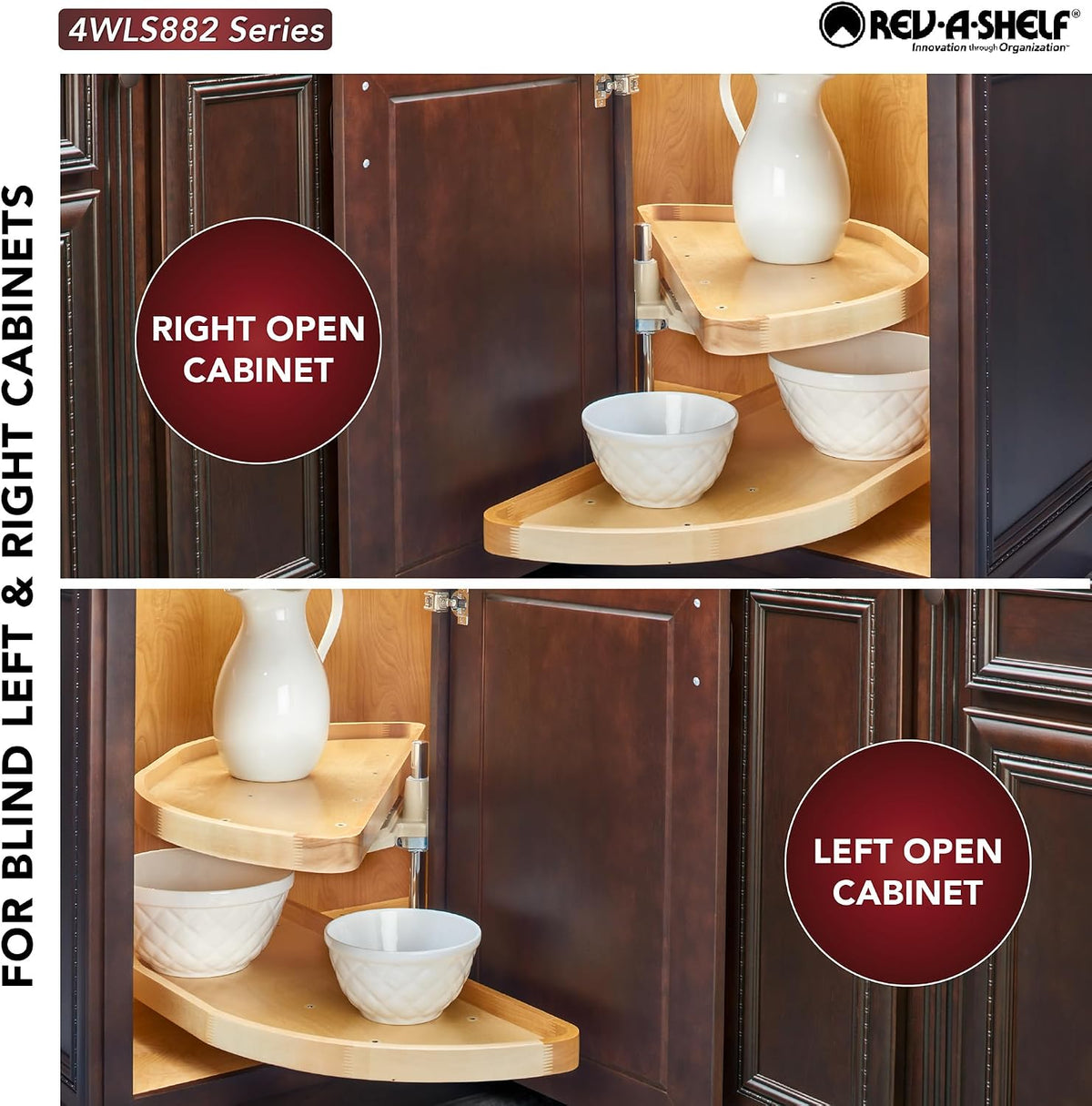 32" Dual Shelf Half Moon Lazy Susan Organizer, Wood