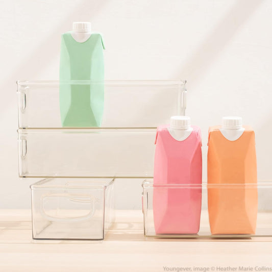 2 Pack Stackable Plastic Storage Organizer Container Bin, Stackable Storage Bins with Handler for Refrigerator, Pantry (16" x 4" x 5")