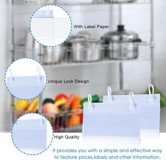 20 Pack Plastic Basket Label Holders with Paper Insert,3.94x1.57inch | Wire Shelf Labels Holder,Easy Clip Design,Snap Lock Closure,for Retail Supermarket Pantry Shelf,No Tools Needed