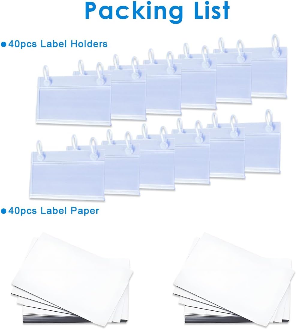 20 Pack Plastic Basket Label Holders with Paper Insert,3.94x1.57inch | Wire Shelf Labels Holder,Easy Clip Design,Snap Lock Closure,for Retail Supermarket Pantry Shelf,No Tools Needed
