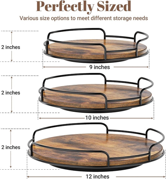9" Lazy Susan Organizer for Table Top Rotating Spice Rack Organizations Wood Lazy Susan Turntable Organizer for Cabinet Kitchen Pantry Countertop Bathroom Vanity