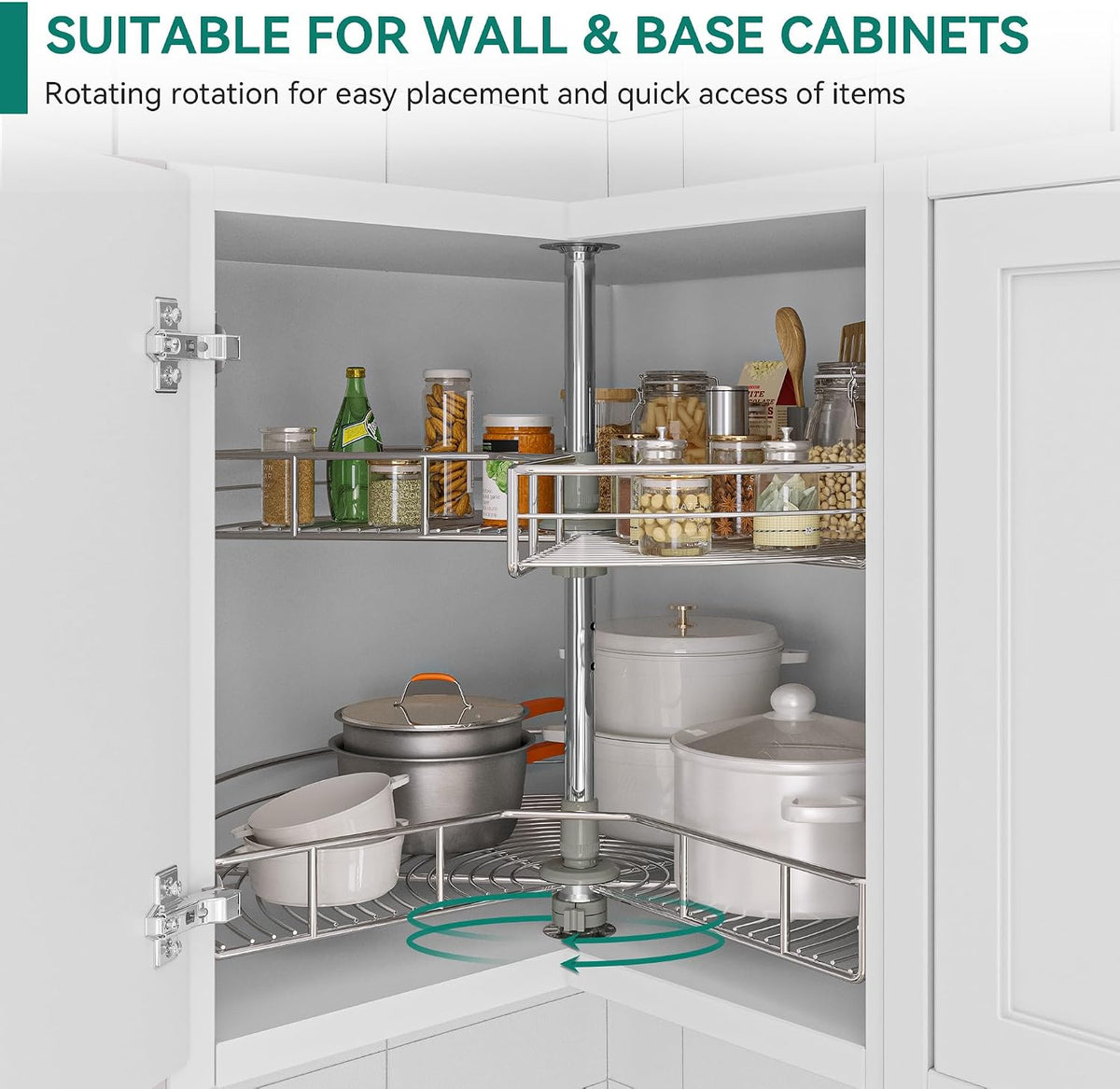 31-Inch Kidney Shaped Chrome Pie Cut 2-Shelf Lazy Susan Corner