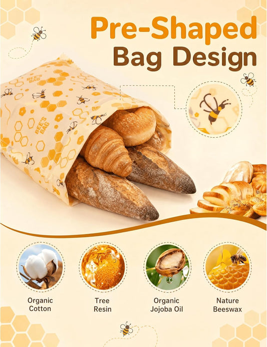 Beeswax Food Storage Bags 8 Pack-2L/2M/4S, Reusable & Natural