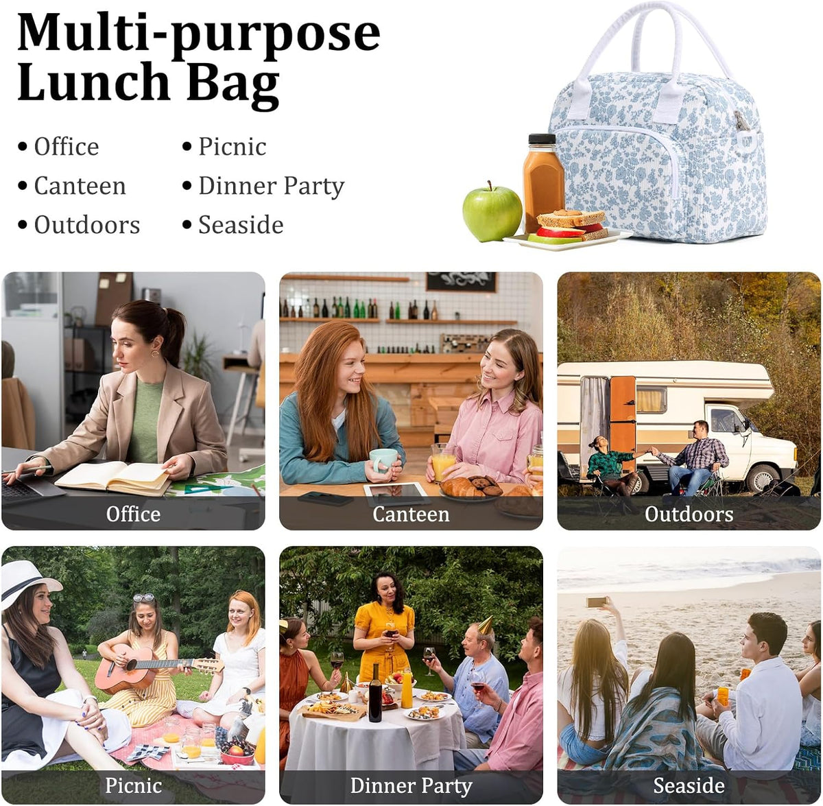 Insulated Lunch Bag for Women Men Large Reusable Lunch Box Adult Leakproof Portable Cooler Tote Bags for Work Picnic