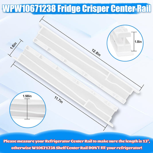 Upgraded WPW10671238 W10671238 Refrigerator Drawer Slide Rail Compatible with Whirlpool Kenmore Maytag Amana kitchenaid Refrigerator Drawer Slide Parts PS11757048 AP6023702 67001057 Fridge Center Rail