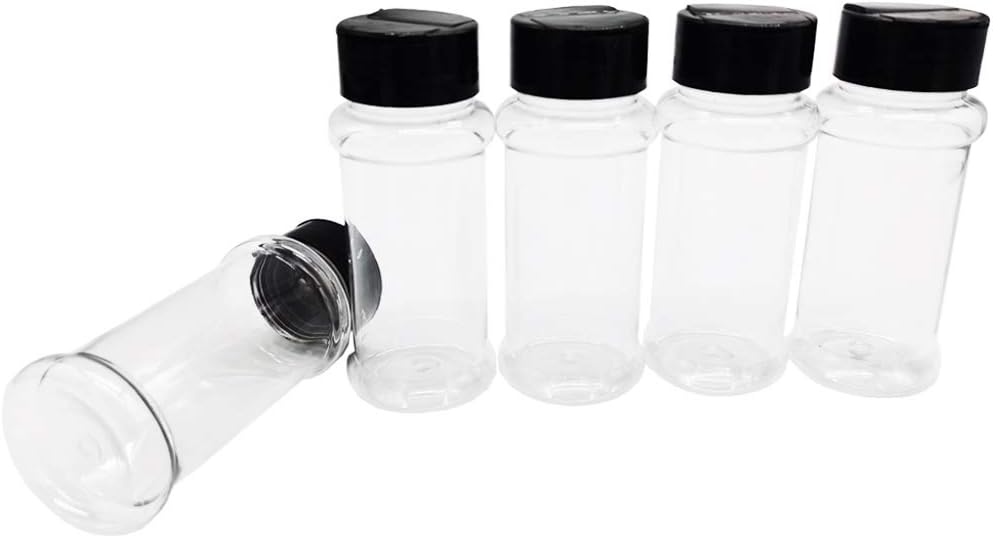 16 Pack 3.4oz/100ml Plastic Spice Bottles Set,Empty Seasoning Containers with Black Cap,Clear Reusable Containers Jars for Spice,Herbs,Powders,Glitters