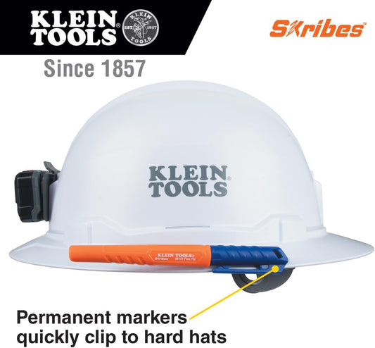 861914 Skribes Fine Tip Permanent Markers, Assorted Colors, Hard Hat Clip, Multi-Surface Jobsite Marker for Wet, Dry and Oily Surfaces