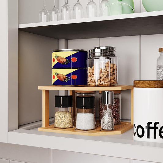 2 Tier Bamboo Plate Organizer,Corner Shelf for Kitchen