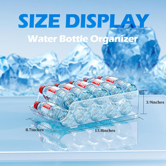 2-Pack Clear Water Bottle Organizer for Fridge & Pantry | Space-saving fridge/pantry storage, keeps bottles organized