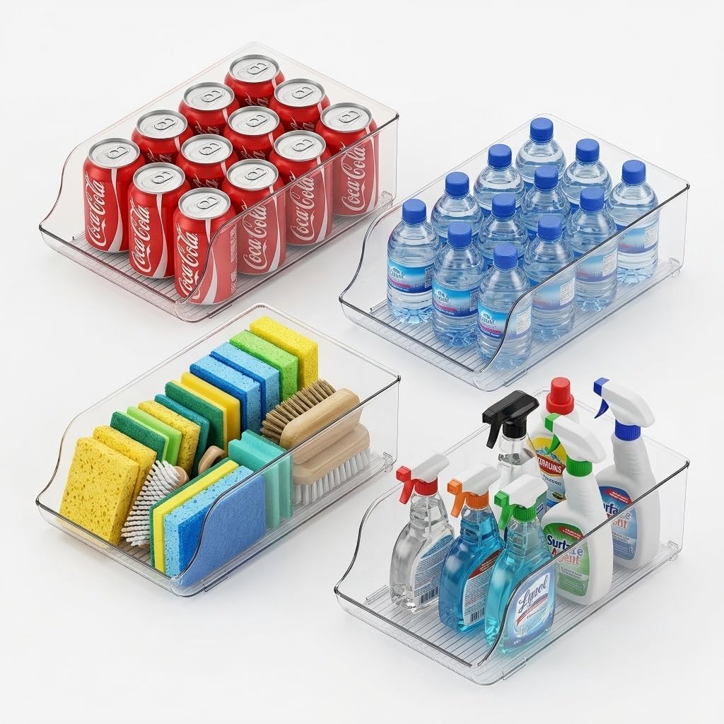 2-Pack Clear Water Bottle Organizer for Fridge & Pantry | Space-saving fridge/pantry storage, keeps bottles organized