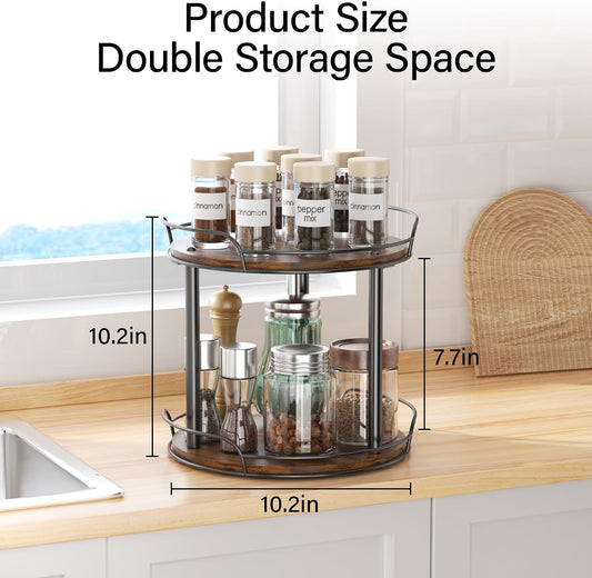 2-Tier Lazy Susan Spice Rack, 10'' Rotating Turntable for Cabinet
