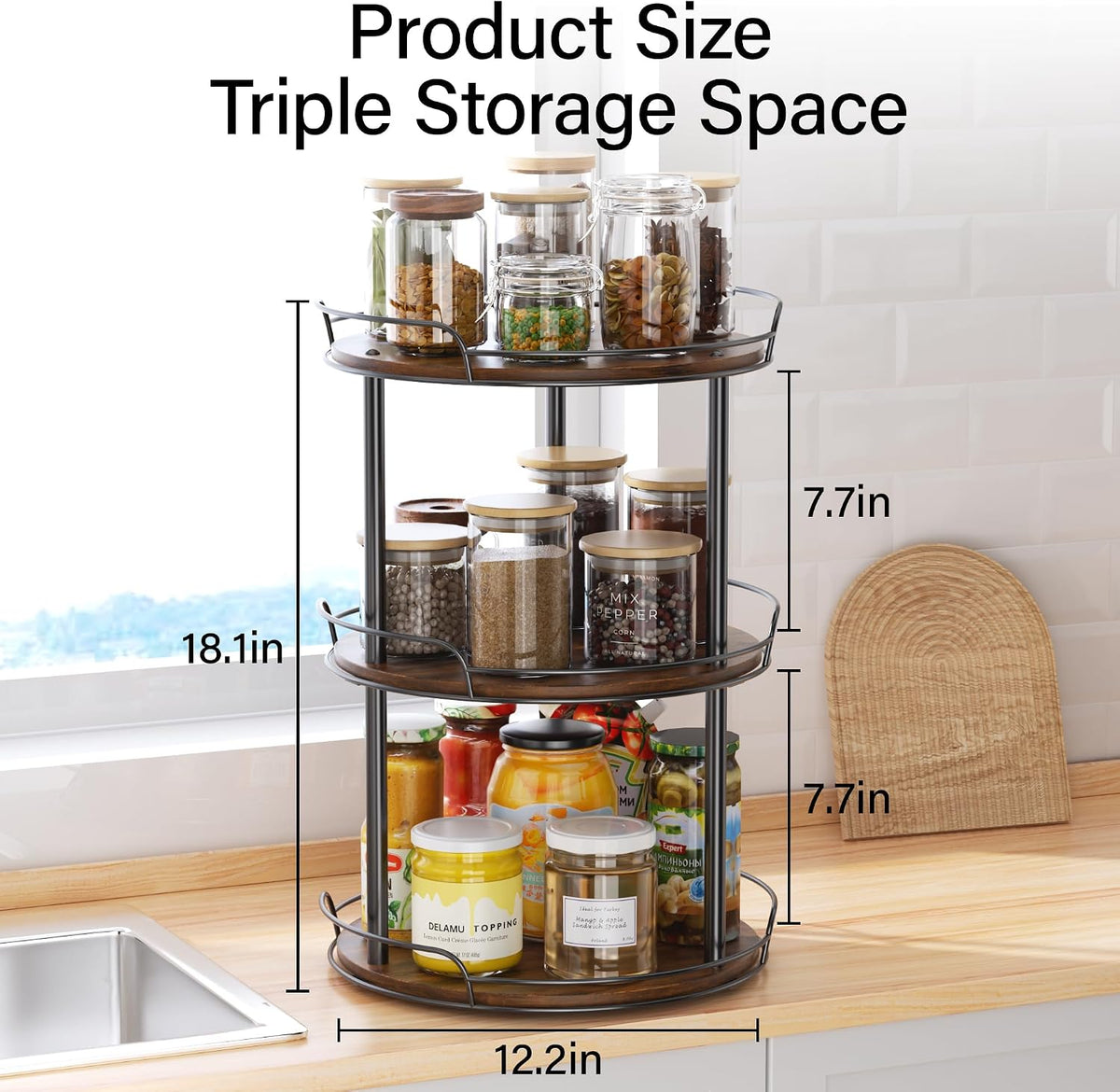2-Tier Lazy Susan Spice Rack, 10'' Rotating Turntable for Cabinet