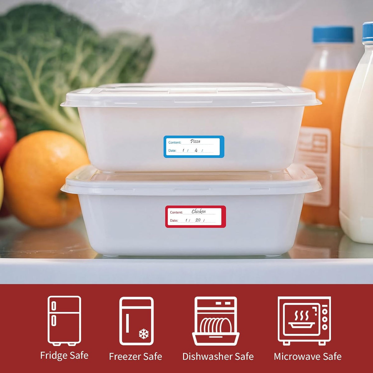 1000 Freezer Labels with Dispenser, 1" x 3", Removable, Red/Blue | Writable food Labels, Easy-Peel, No Residue, Strong Adhesive, Waterproof, For Containers and Freezer Bag