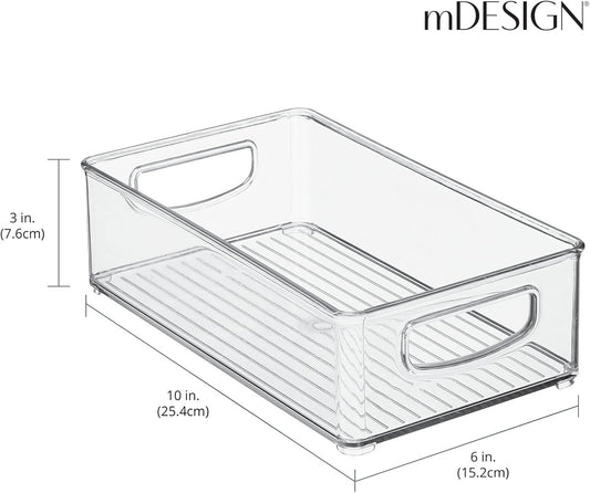 Plastic Kitchen Organizer - Storage Holder Bin with Handles for Pantry, Cupboard, Cabinet, Fridge/Freezer, Shelves, and Counter - Holds Canned Food, Snacks - 2 Pack - Clear
