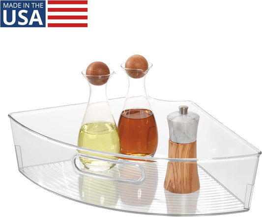 Clear Plastic 1/4 Wedge Bin, 2-Pack | Corner Lazy Susan Cabinet, Kitchen Cabinet Organizer
