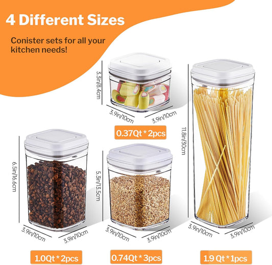 Pop Airtight Food Storage Containers, 8-Piece Canister Set with Lids
