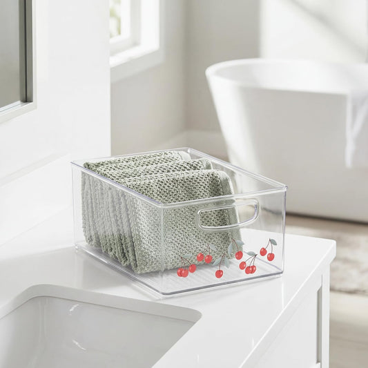 Stackable Clear Plastic Bin with Handles, 2-Pack | Kitchen Organizers and Storage, For Fridge and Pantry