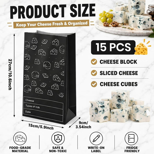 30 Count Cheese Storage Bags for Refrigerator, 10.6 x 6 Inch Cheese Paper Bags for Sandwiches, Wrapping and Food Container (Brown)