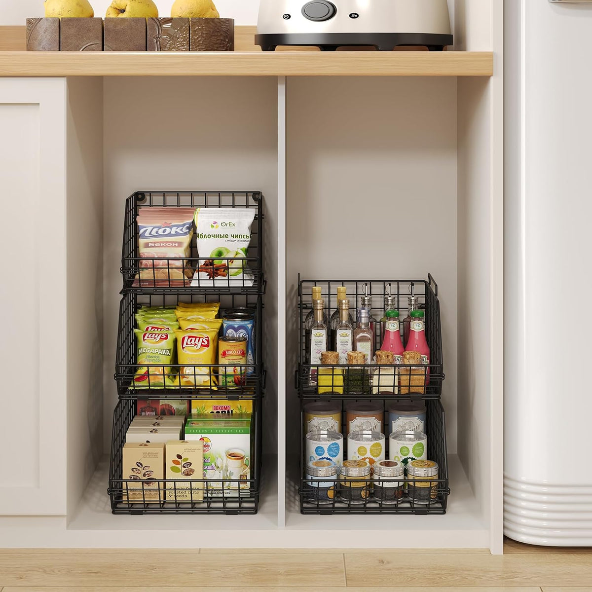 2-Tier Potato and Onion Storage Bin, Stackable Wire Baskets for Countertop | Large Fruit and Vegetable Storage, Wall-Mount Kitchen Pantry Organizer with Ventilated Mesh to Keep Produce Fresh for Cabinet