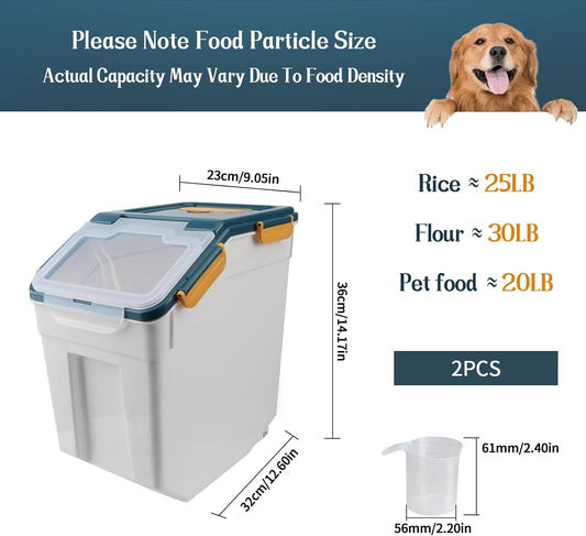Large Flour Storage Container 25 lb, Airtight Food Storage Bins with Wheels & Locking Lid, BPA Free Rice Grain Organizer with Measuring Cup, Flour Bin for Kitchen Pantry (Blue)