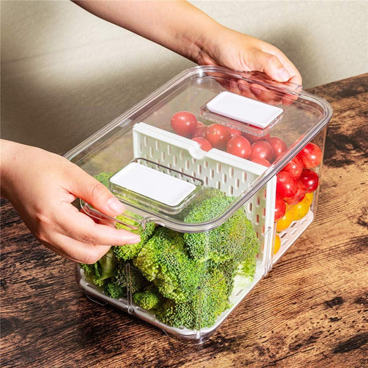 Vegetable Fruit Storage Containers, Refrigerator Storage Containers Fresh Produce Saver with Lids and Vents,Stackable Salad Lettuce Keeper for Refrigerator,BPA-free Stay Fresh Containers Bin