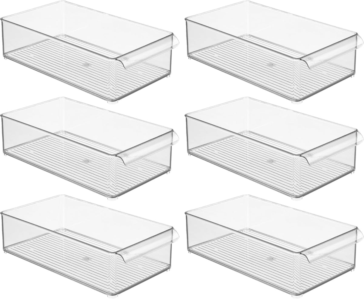 Stackable Fridge Storage Bin, Clear | Front Handle, Made in USA