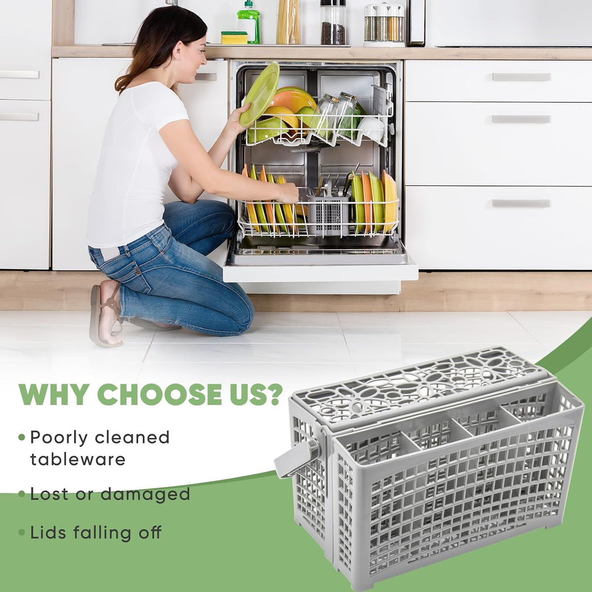 Universal Dishwasher Basket Replacement - 2 in 1 Utensil/Cutlery Basket