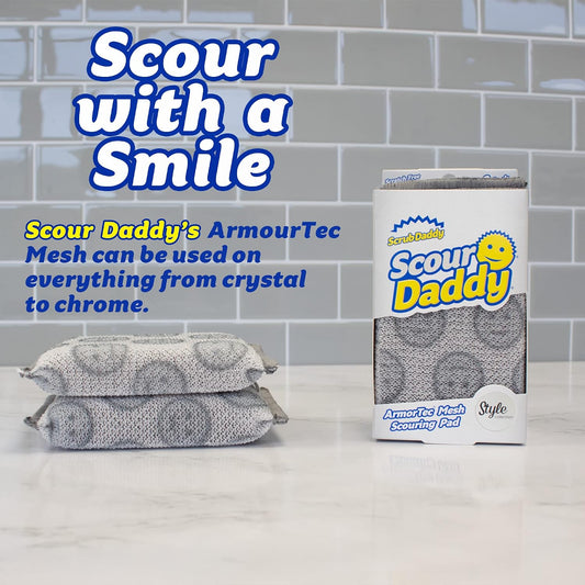 Scour Daddy Style, Scourers Non Scratch Scrubbing Sponge, Scouring Pads, Kitchen Sponges for Dishes, Dishwashing Pan Scrubber, Cleaning Supplies, Dish Sponges for Washing up, Pack of 2